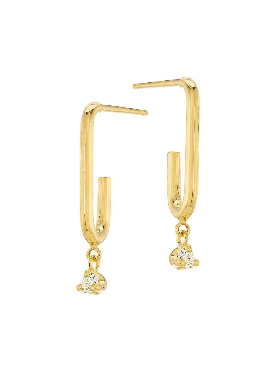 Womens Prong Diamonds 14K Yellow Gold & 0.06 TCW Diamond Paper-Clip-Link Hoop Earrings Product Image