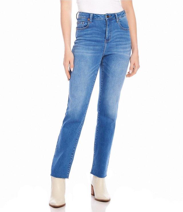 Karen Kane Stretch High RIse Raw Hem Straight Jeans Product Image