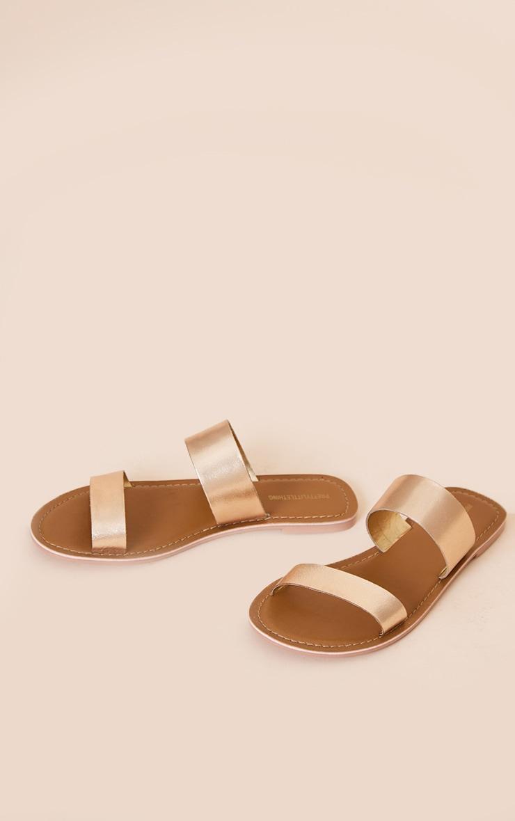 Gold Twin Strap Basic Leather Sandals Product Image