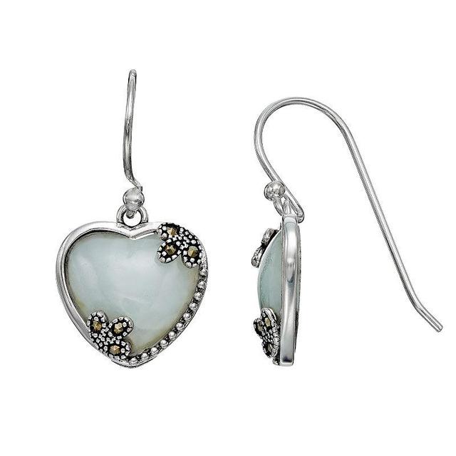 Tori HillSterling Silver Jade & Marcasite Heart Drop Earrings, Womens, Multicolor Product Image