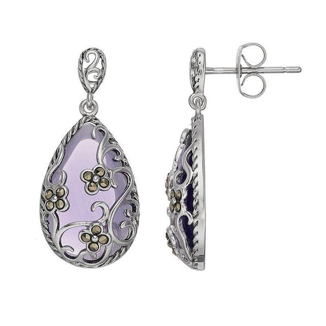 Tori Hill Purple Glass & Marcasite Teardrop Earrings, Womens, Silvertone Product Image