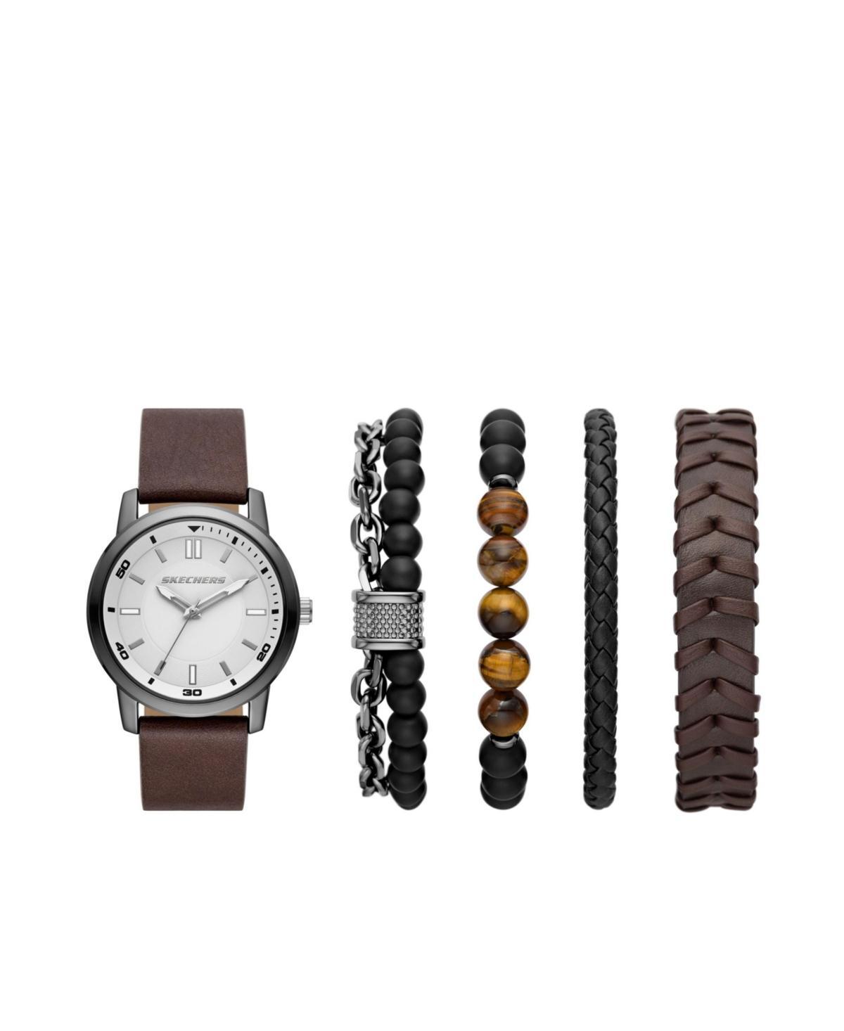 Skechers Mens Gunmetal & Brown Watch & Bracelet Set Product Image