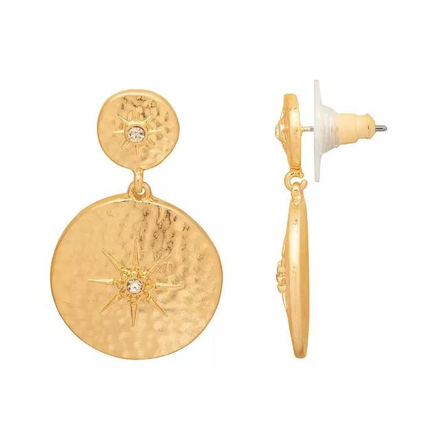 Emberly Gold Tone Textured 2 Part Circle Drop Earrings With Stone Detail, Womens, Clear Product Image