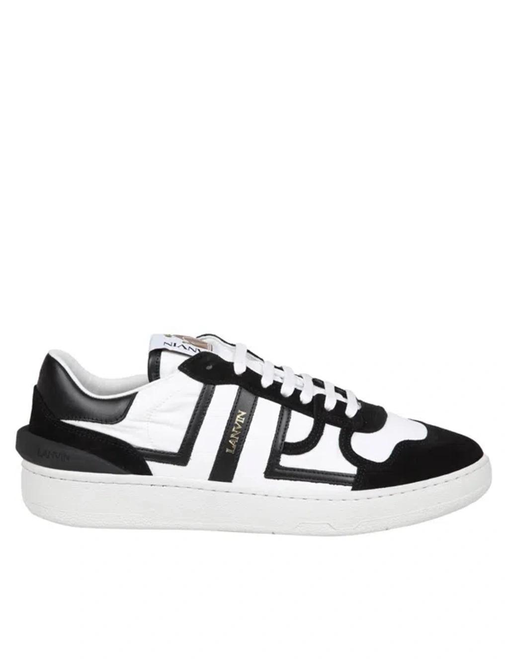 LANVIN Clay Low Top Sneakers In White/black Leather And Nylon Product Image