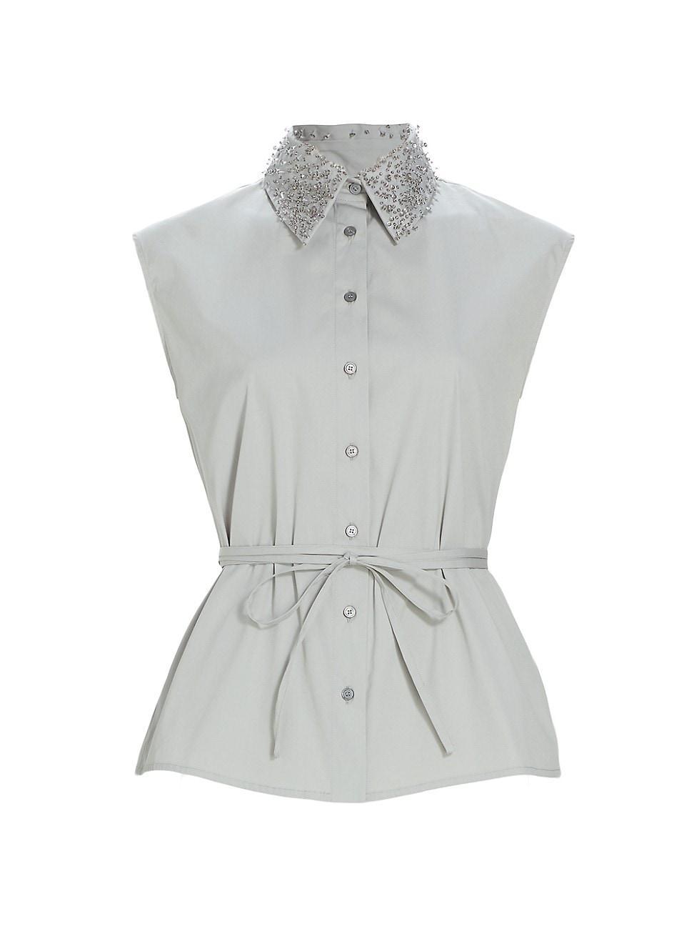 Womens Embellished Collar Poplin Top Product Image