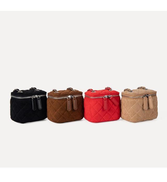 Chain Strap Quilted Faux Suede Bucket Bag Product Image