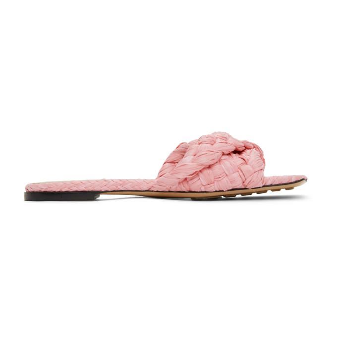 BOTTEGA VENETA Flat Sandals With Woven Raffia Band In Pink Product Image