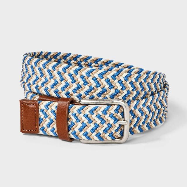 Mens Solid Webbed Belt - Goodfellow & Co White/Blue/Tan XL Product Image