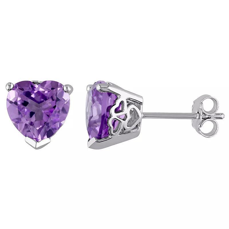 Stella Grace Sterling Silver Amethyst Heart Stud Earrings, Womens Product Image