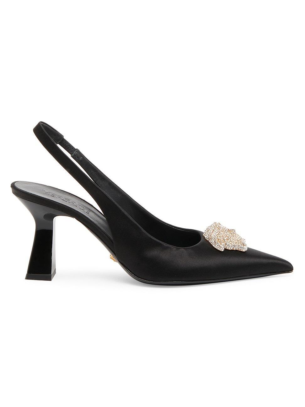 Womens 70MM Crystal Medusa Satin Slingbacks Product Image