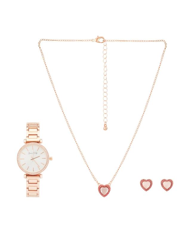 Jessica Carlyle Womens Shiny Rose Gold Metal Alloy Bracelet Analog Watch 33mm Gift Set Product Image