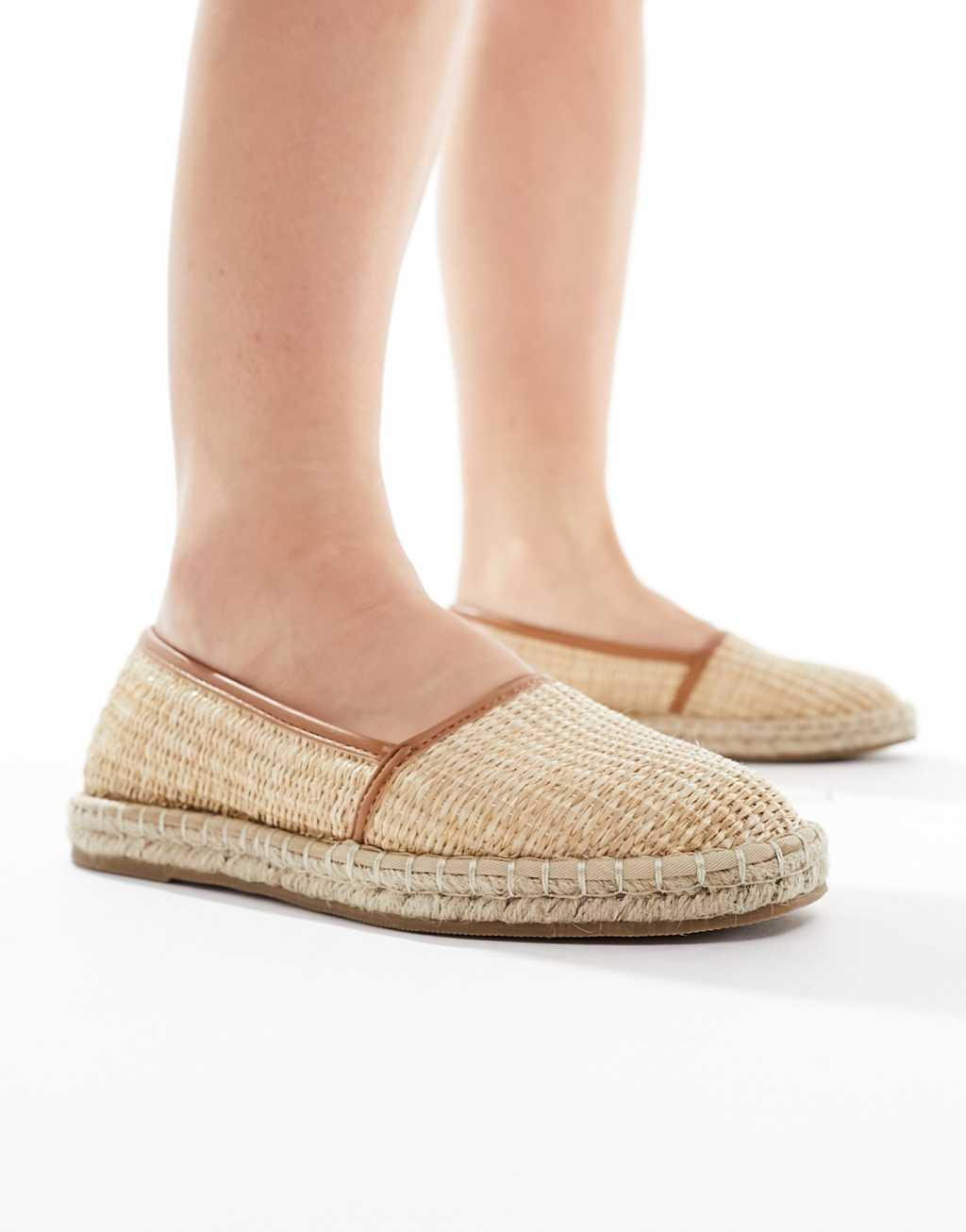 ASOS DESIGN Wide Fit Joey closed toe espadrilles in natural raffia Product Image