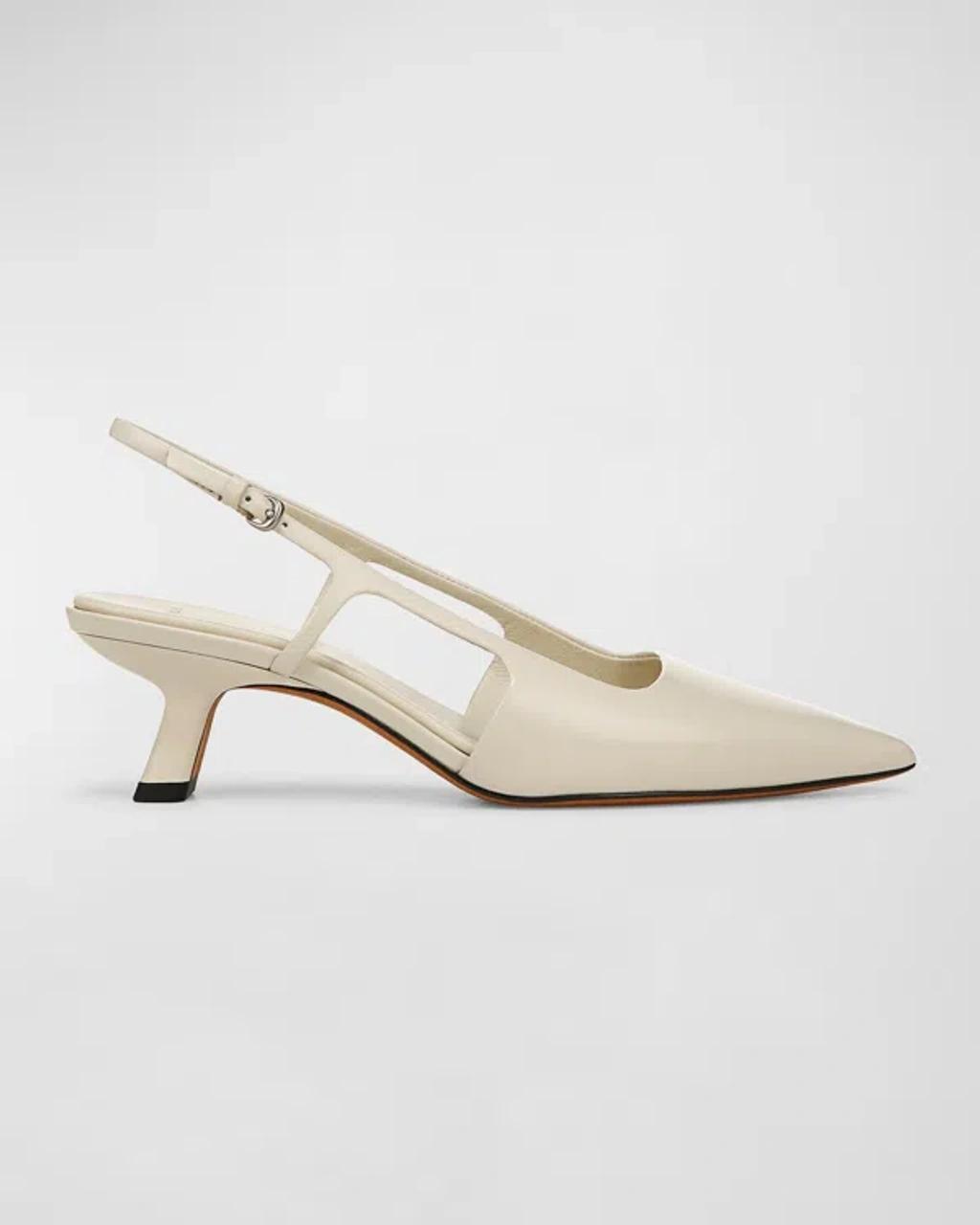 Bianca Leather Kitten Slingback Pumps In Moonlight White Leather Product Image