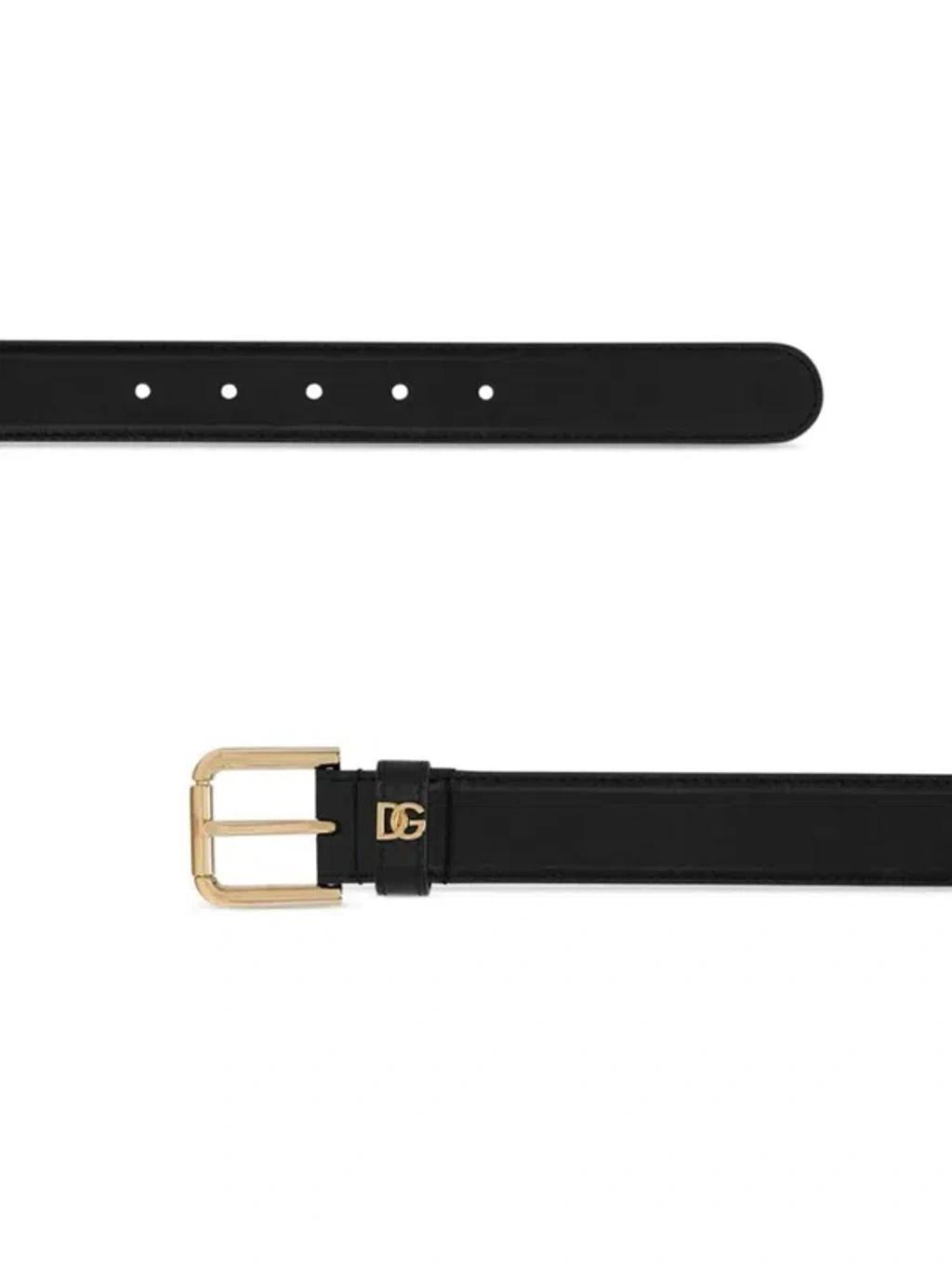 Calf Leather Belt With Gold Logo Plaque In Black Product Image