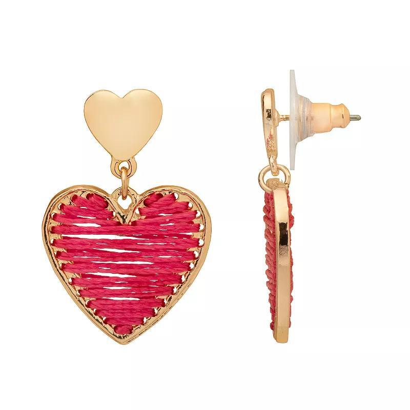 LC Lauren Conrad Gold Tone Threaded Heart Drop Earrings, Womens Product Image