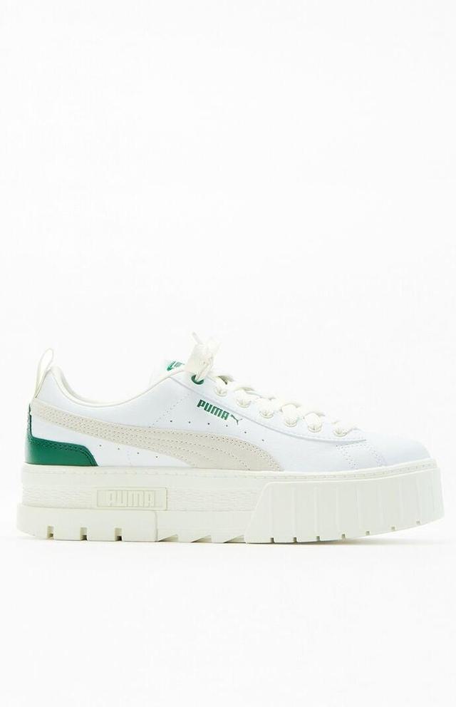 Puma Women's White & Green Mayze Leather Sneakers in White/Green - Product Image