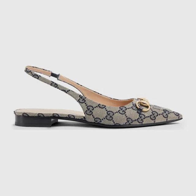 GUCCI Gg Supreme Jacquard Horsebit Ballerina Shoes In Beige Product Image