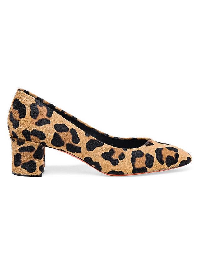 Womens 50MM Animal-Print Calf Hair Block-Heel Pumps Product Image