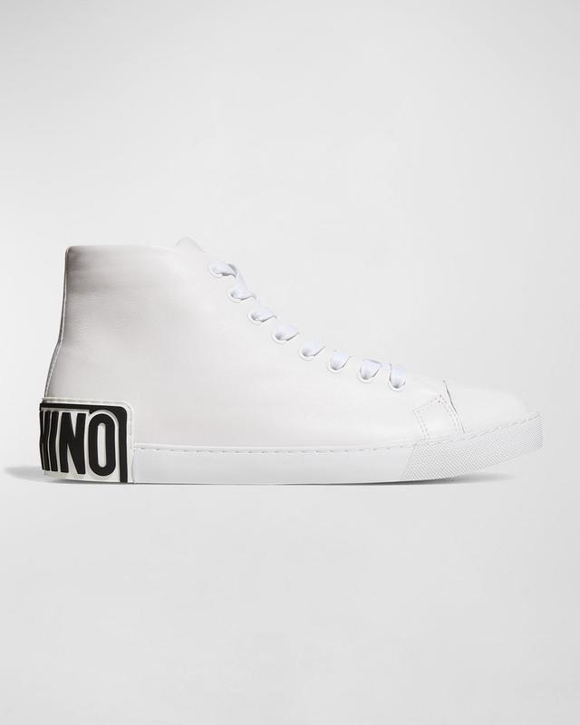 Moschino Men's Maxi Logo Leather High-Top Sneakers - Size: 45 EU (12D US) - WHITE Product Image