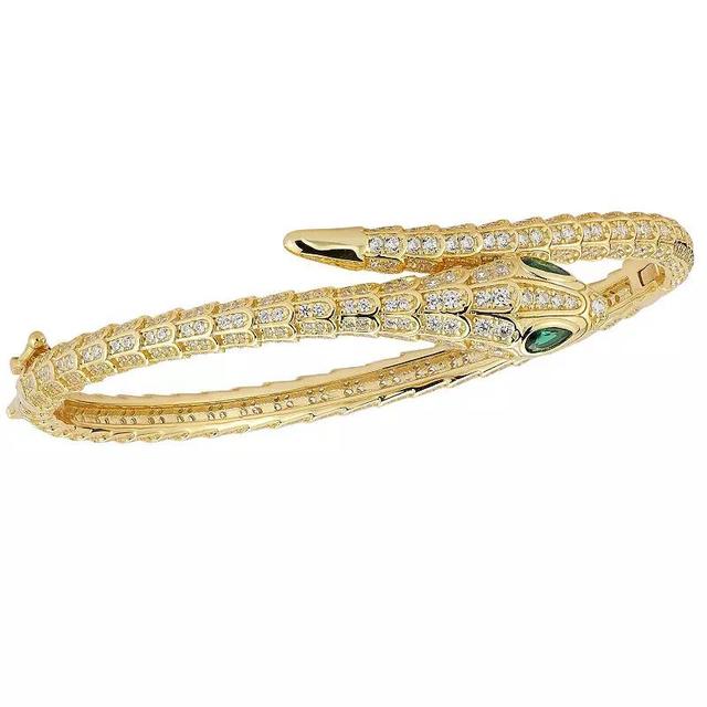 Sunkissed Sterling 14k Gold Over Silver Cubic Zirconia Bypass Snake Bangle Bracelet, Womens Gold Tone Product Image