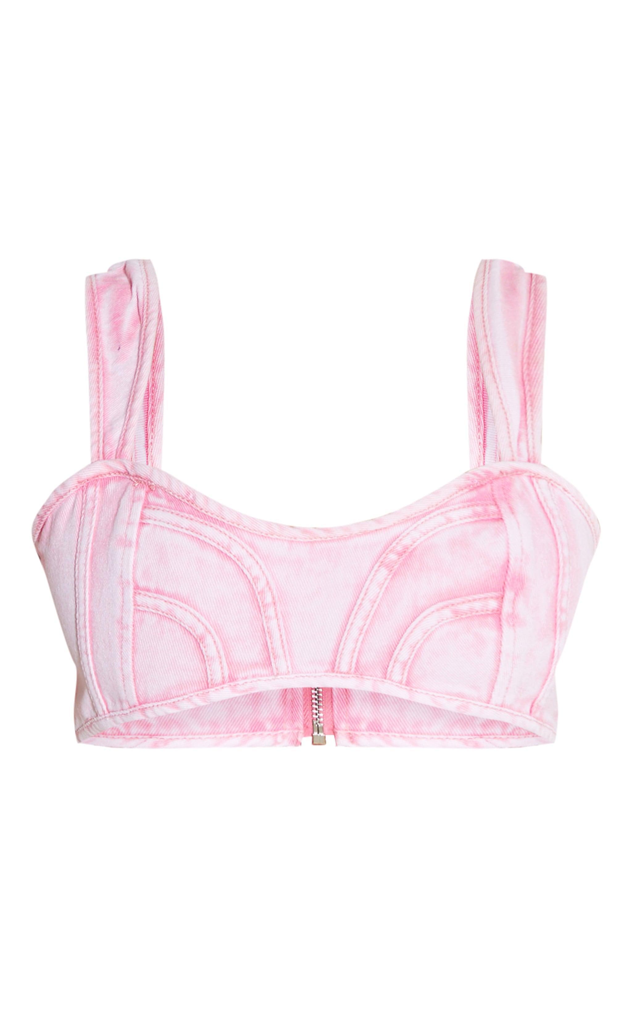 Shape Washed Pink Denim Seam Front Detail Bralet Product Image