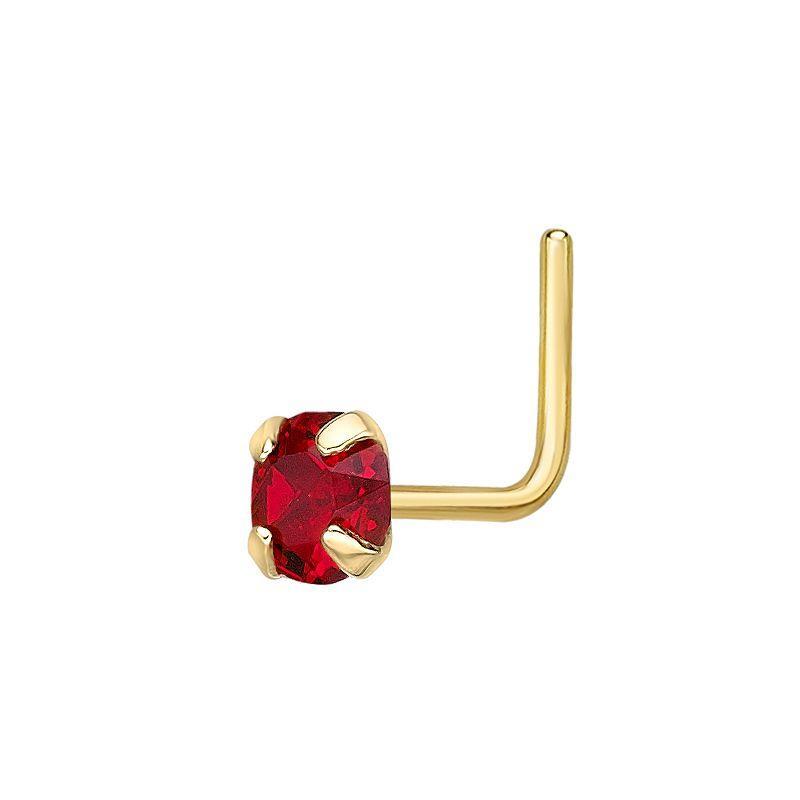 Lila Moon 14k Gold 3 mm Red Crystal L-Shape Nose Ring, Womens Product Image