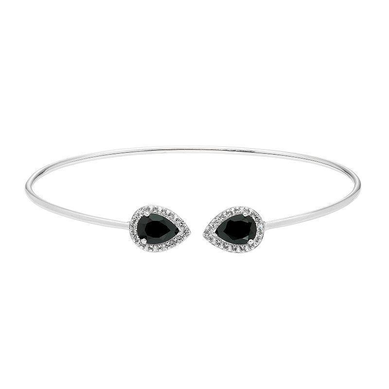 Sterling Silver Onyx & Lab-Created White Sapphire Halo Cuff Bracelet, Womens Product Image