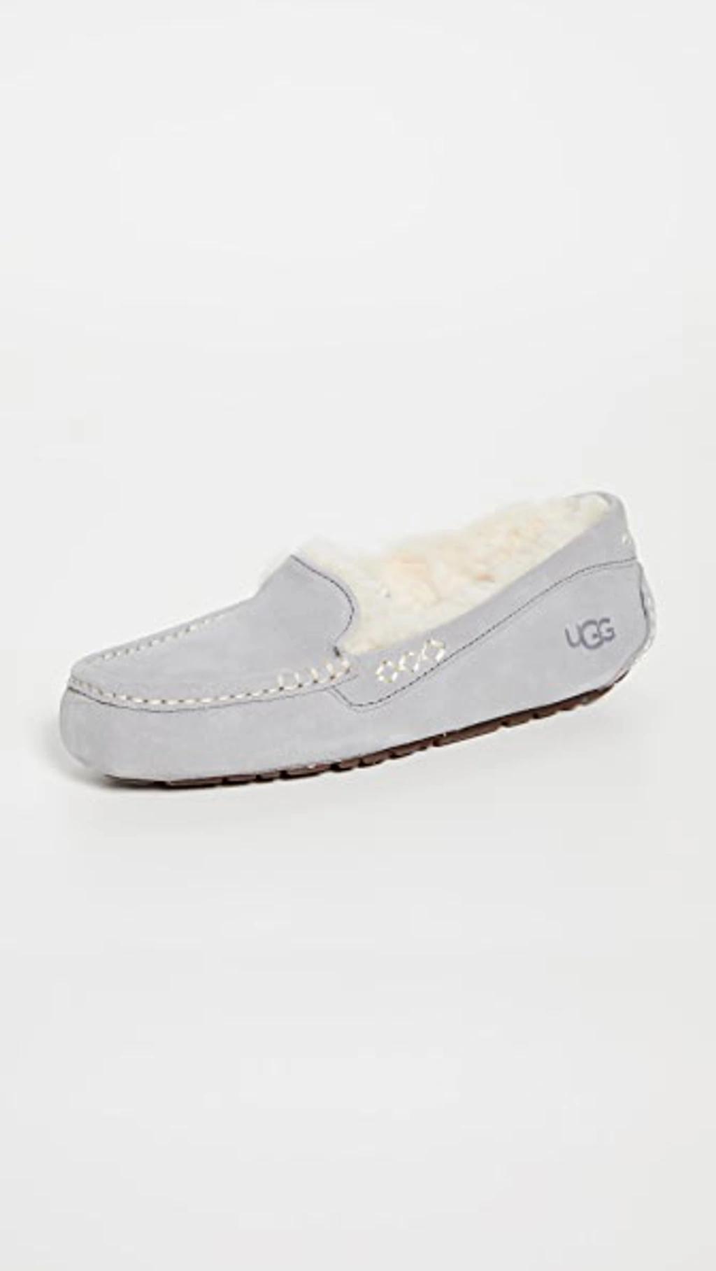 Ansley Womens Suede Comfy Moccasin Slippers In Light Grey Product Image