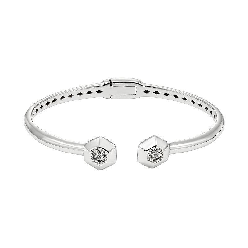 White Topaz Sterling Silver Hexagon Hinged Cuff Bracelet, Womens Product Image