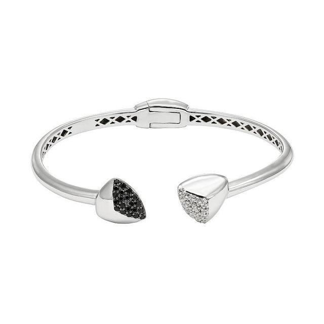 Black Spinel & White Topaz Sterling Silver Hinged Cuff Bracelet, Womens Product Image