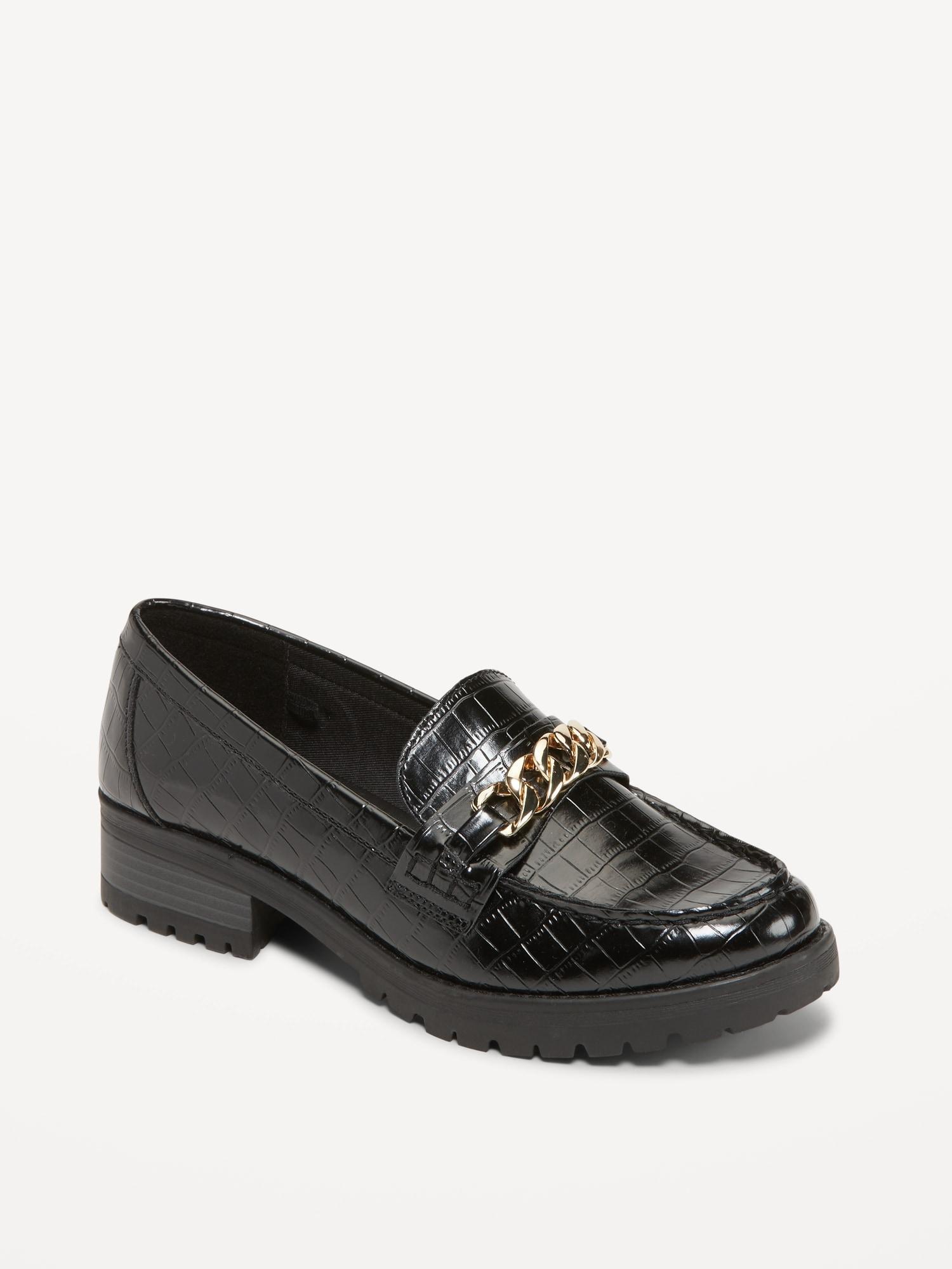 Faux Leather Chunky Heel Loafers Product Image