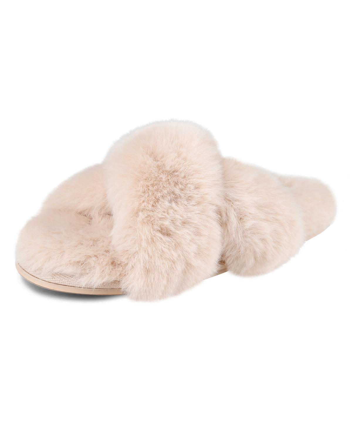 Jessica Simpson Womens Extra Soft High Plush Cross Band Slide Slippers Product Image