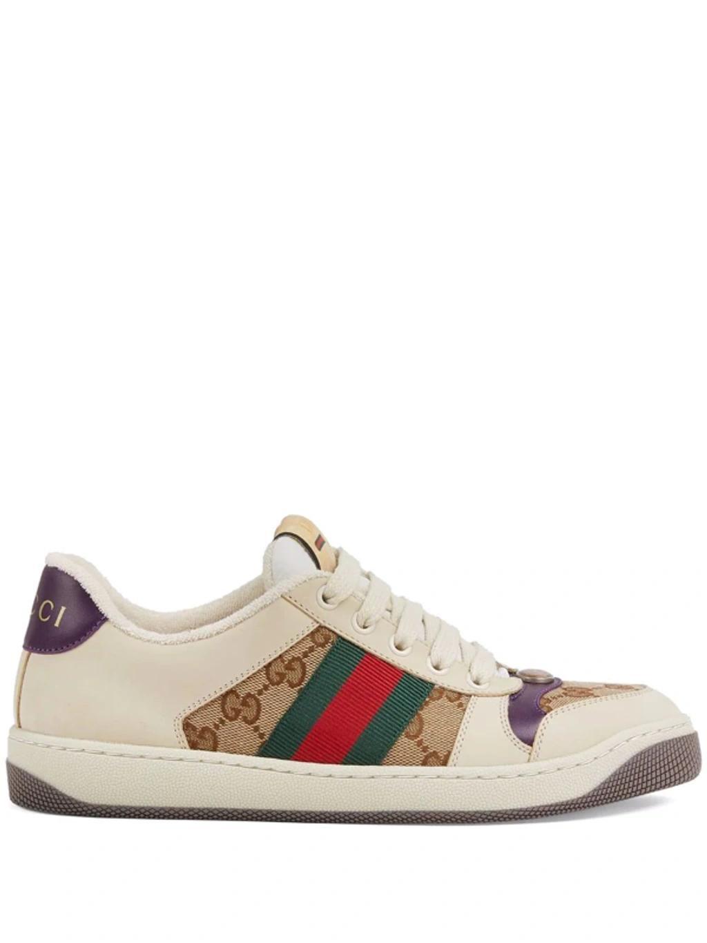 Screener Leather And Gg-supreme Canvas Trainers In Cream Product Image