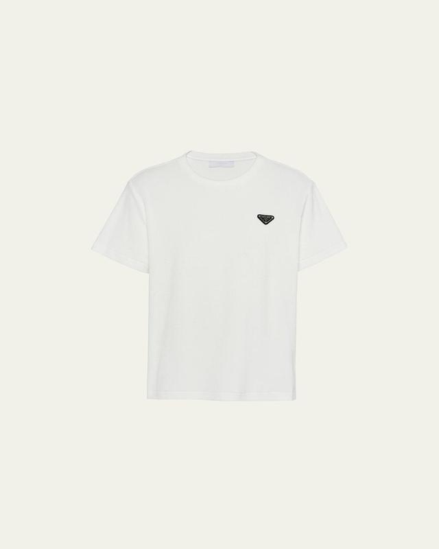 Prada Men's Terry T-Shirt with Triangle Logo  - BIANCO - Size: 2X-Large Product Image