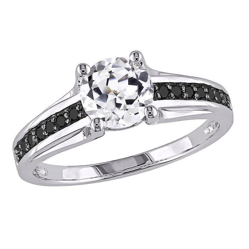 Stella Grace Lab-Created White Sapphire and Black Diamond Engagement Ring in Sterling Silver (.14 ct. T.W.), Womens Product Image