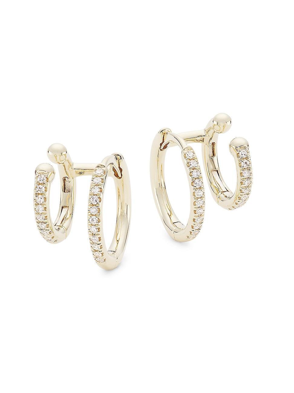 Womens 14K Yellow Gold & 0.12 TCW Diamond Double-Hoop Earrings Product Image