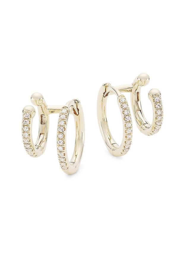 Womens 14K Yellow Gold & 0.12 TCW Diamond Double-Hoop Earrings - Yellow Product Image