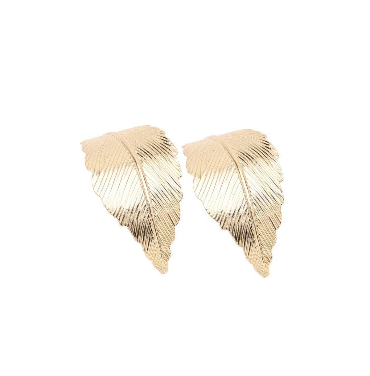 Sohi Womens Gold Metallic Leaf Drop Earrings Product Image