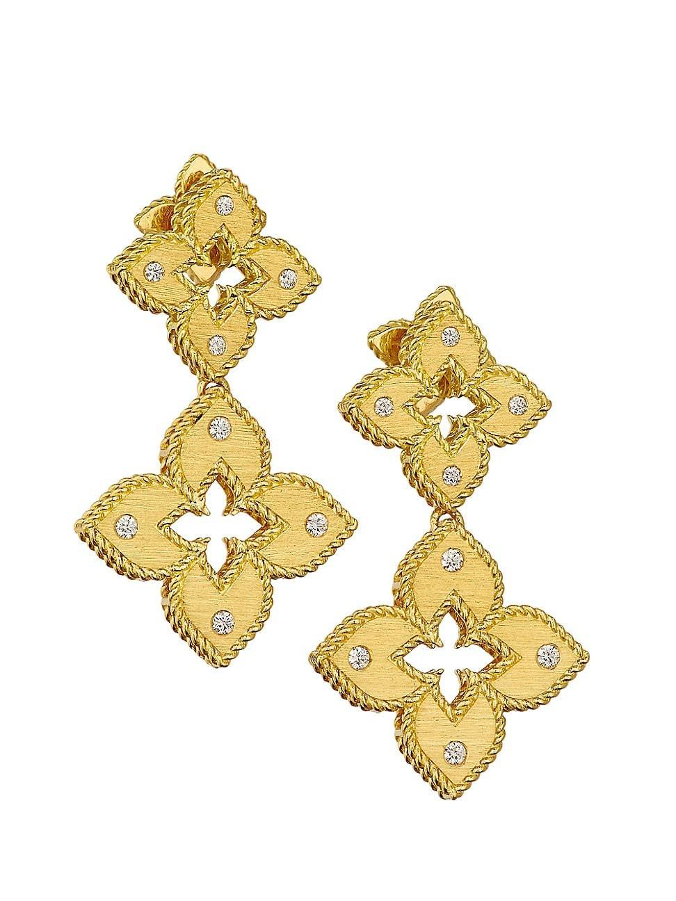 Womens Venetian Princess 18K Yellow Gold & 0.17 TCW Diamond Floral Double-Drop Earrings Product Image