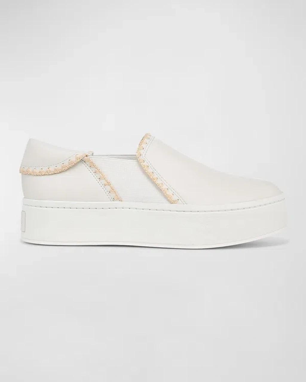 Warren Raffia Topstitch Platform Sneakers In White Product Image