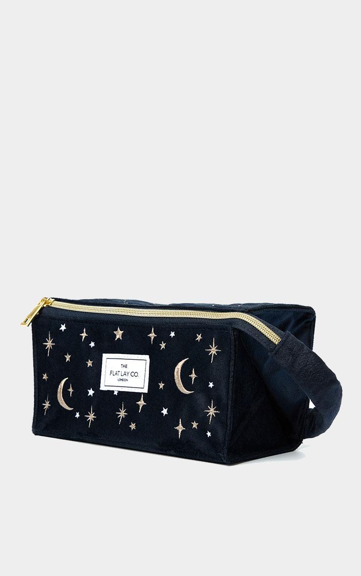 The Flat Lay Co. Open Flat Box Makeup Bag in Embroidered Celestial Blue Velvet Product Image