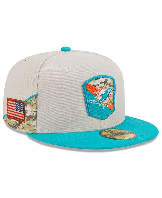 Mens New Era Stone/Aqua Miami Dolphins 2023 Salute To Service 59FIFTY Fitted Hat Product Image