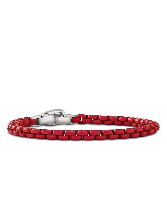 David Yurman Mens Box Chain Bracelet in Sterling Silver with Red Stainless Steel, 5mm Product Image