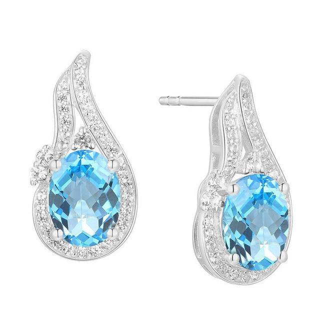 Rhodium-Plated Blue Topaz & Lab-Created White Sapphire Stud Earrings, Womens Product Image