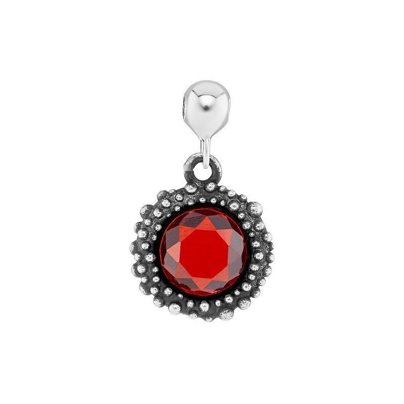 PRIMROSE Sterling Silver Oxidized Beaded Round Cubic Zirconia, Red Corundum & Spinel Sliding Charm, Womens, Sterling July Product Image