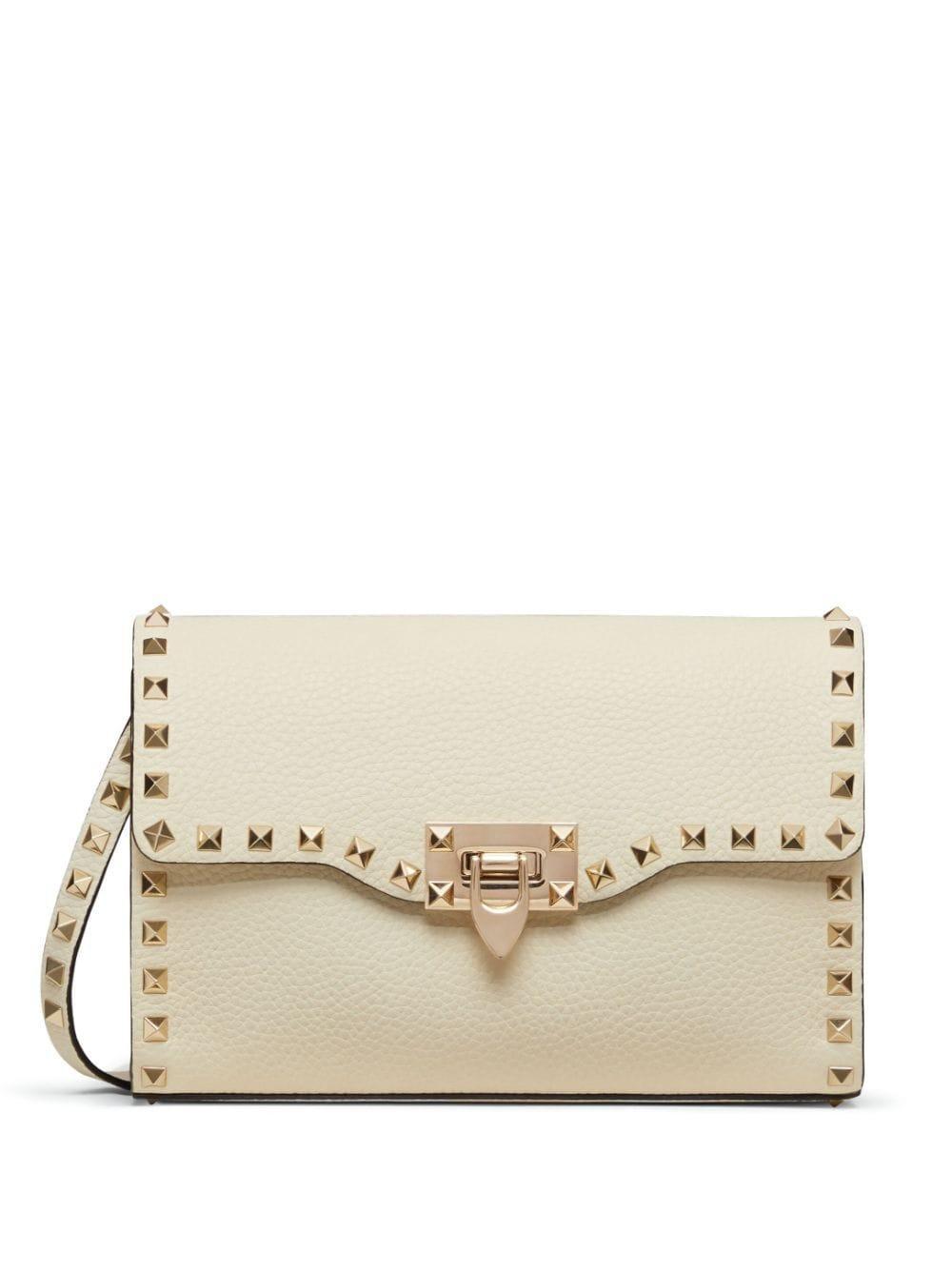 Rockstud Small Leather Shoulder Bag In Nude & Neutrals Product Image