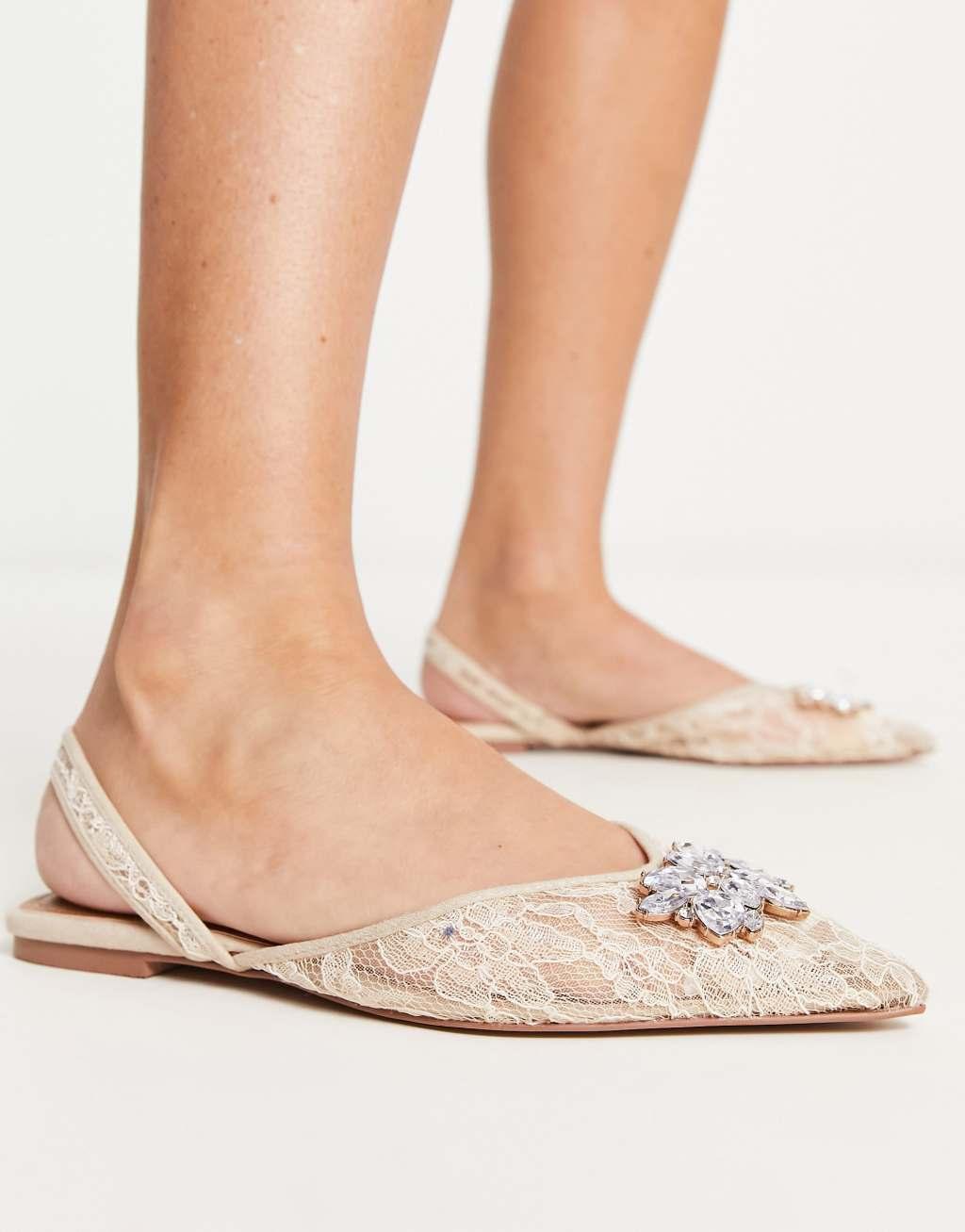 ASOS DESIGN Lyrical embellished slingback ballet flat in green Product Image