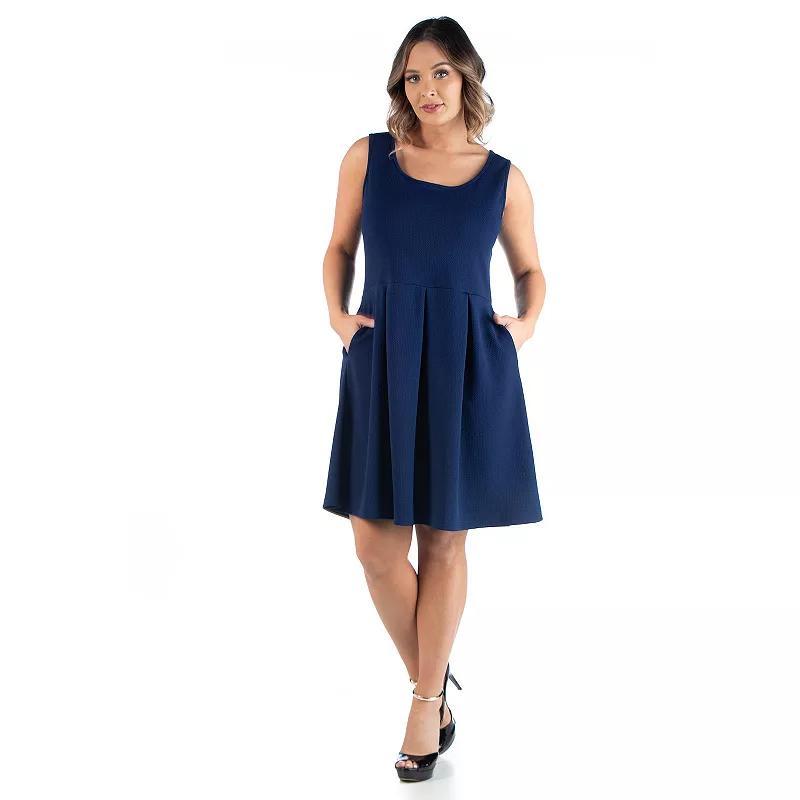 Plus Size 24seven Comfort Apparel Sleeveless Fit and Flare Dress with Pockets, Womens Blue Product Image