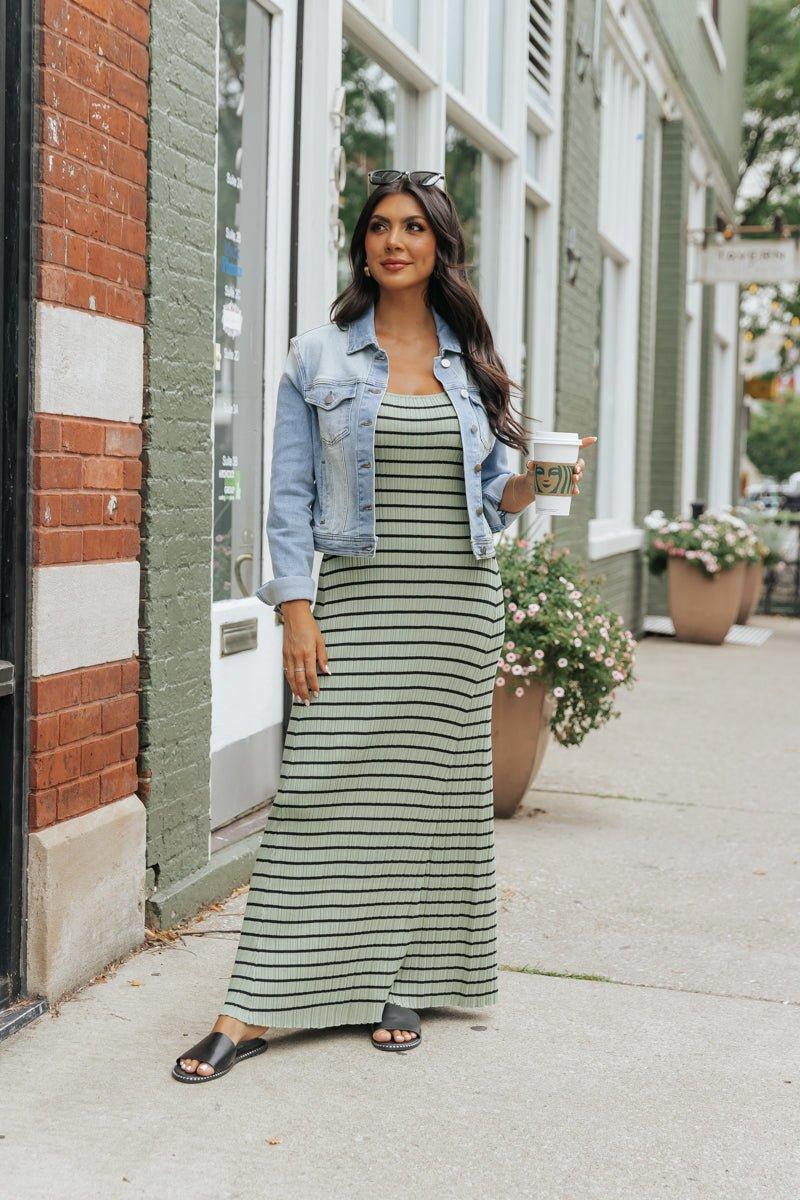 Light Green Striped Tank Maxi Dress - FINAL SALE Product Image