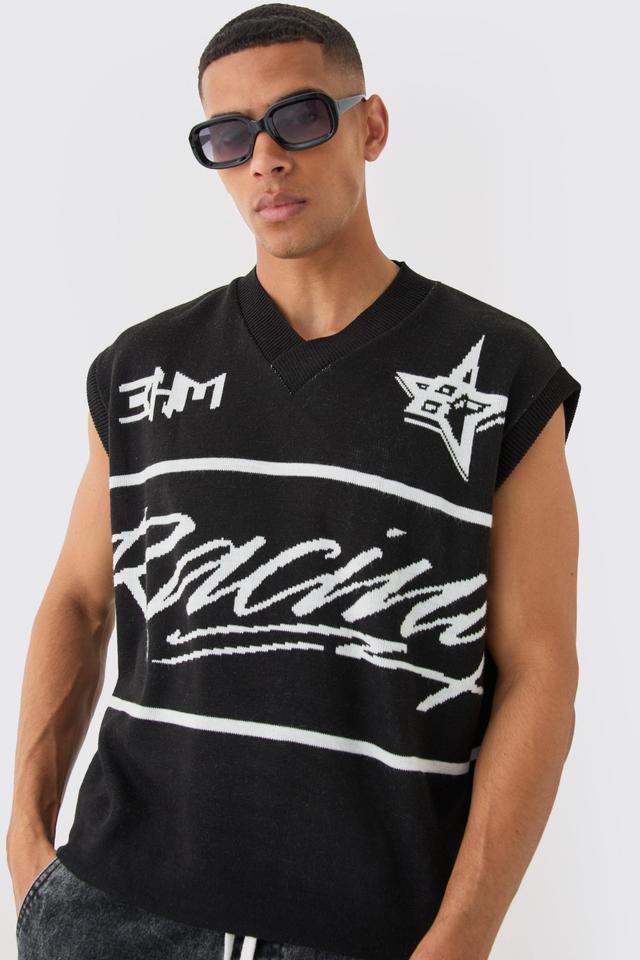 Boxy Oversized Moto V Neck Vest | boohooMAN USA Product Image